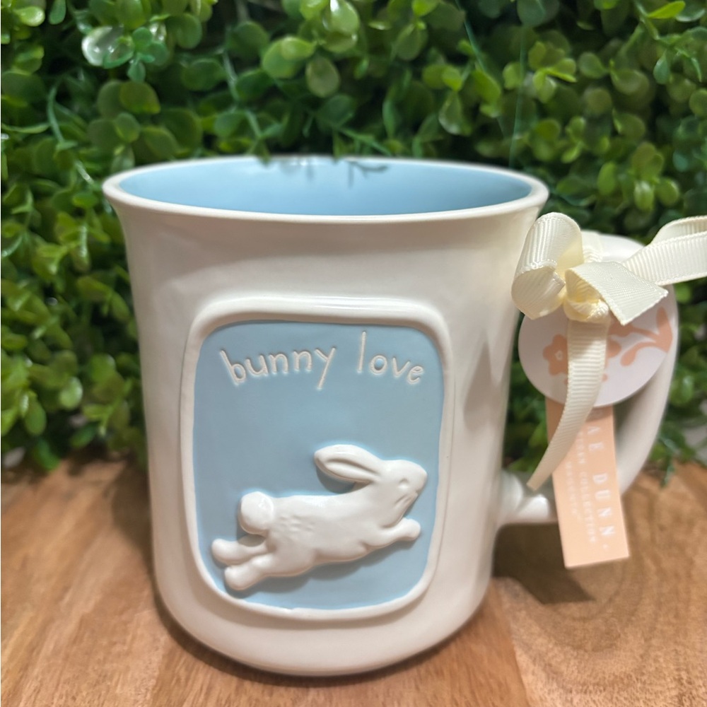 RAE Dunn NWT Bunny Love Ceramic Mug - Cream and Blue